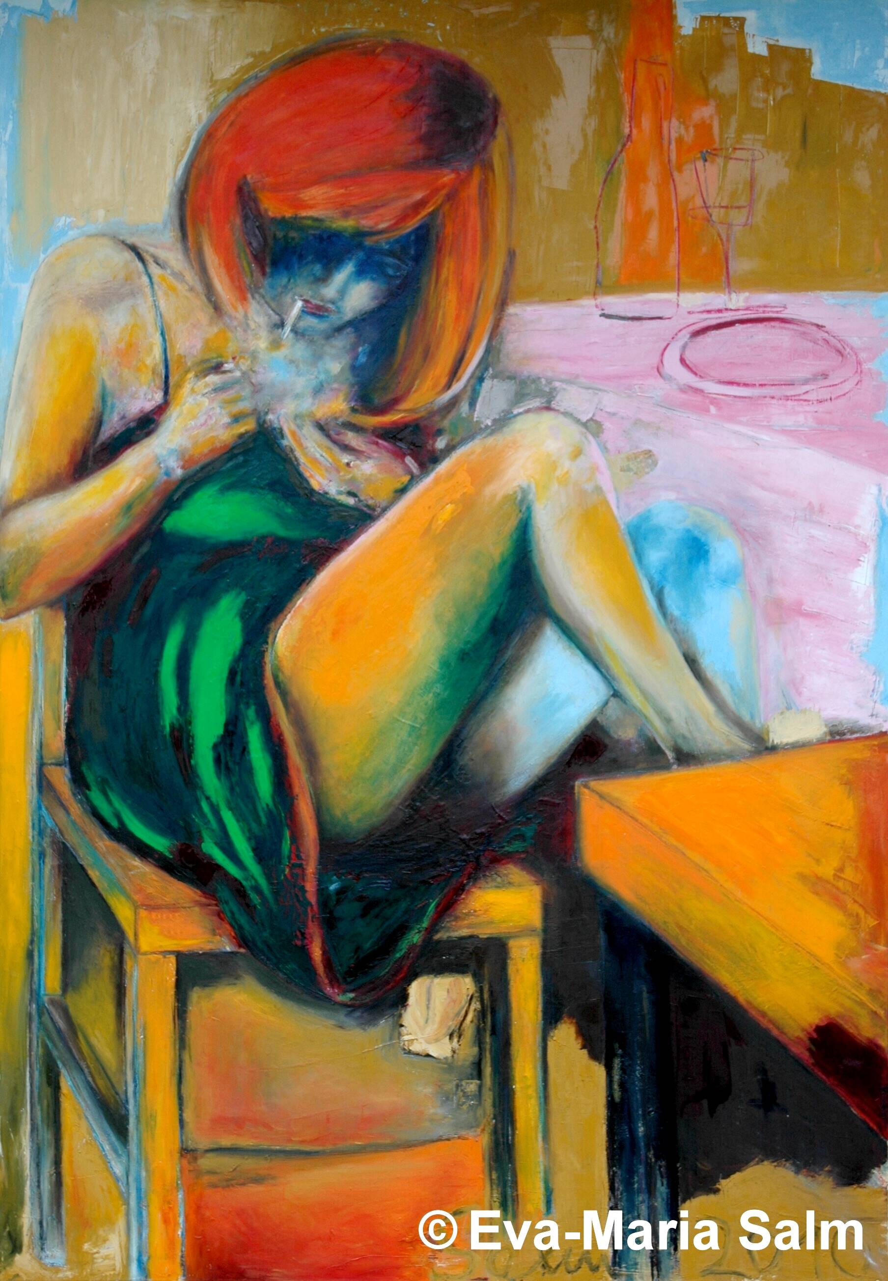 Eva-Maria Salm | Frau mit grünem Kleid | 2010 | Öl auf Leinwand | 230 x 160 cm