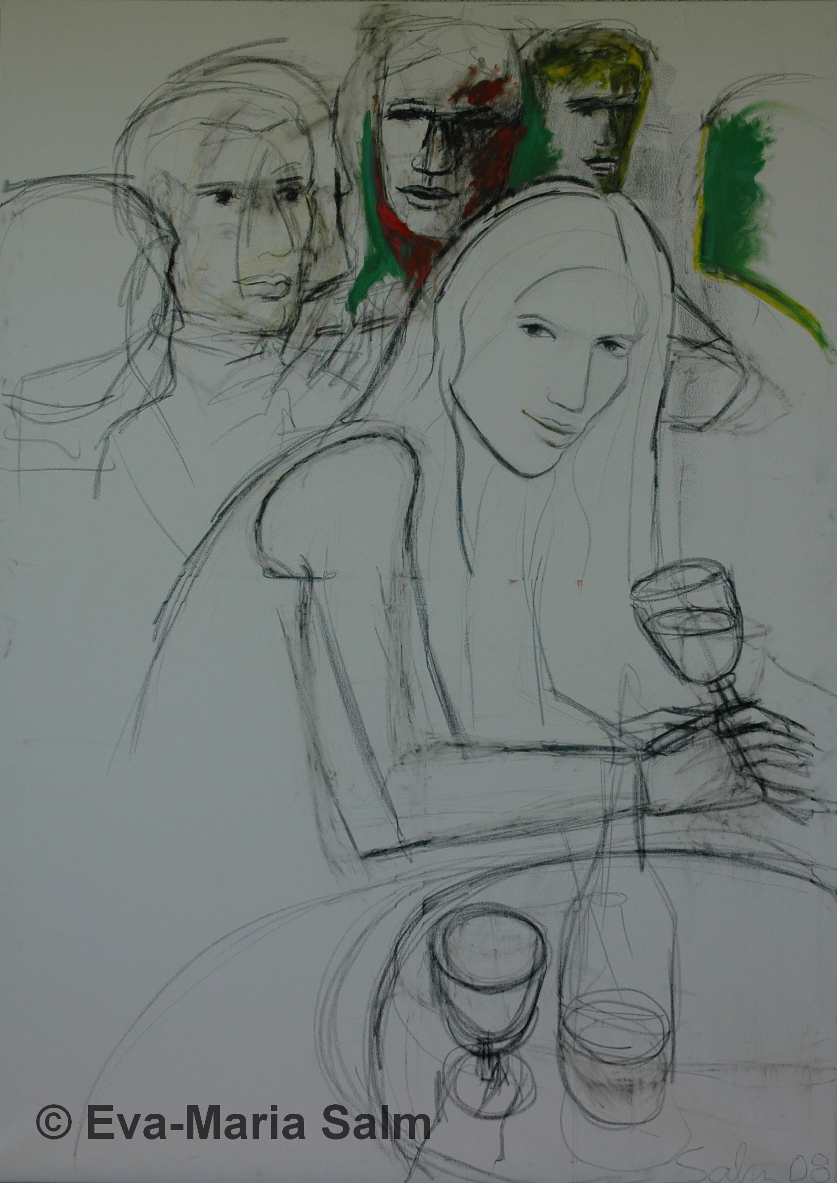Eva-Maria Salm | Sitzende Frau | 2008 | Ölkreide und Öl auf Leinwand | 180 x 130 cm